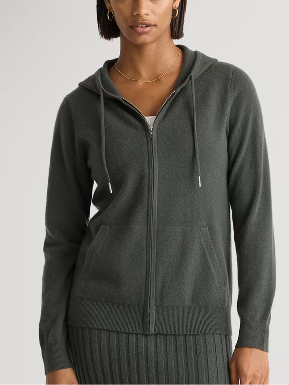 Quince Dark Green Zip Hoodie Sweater